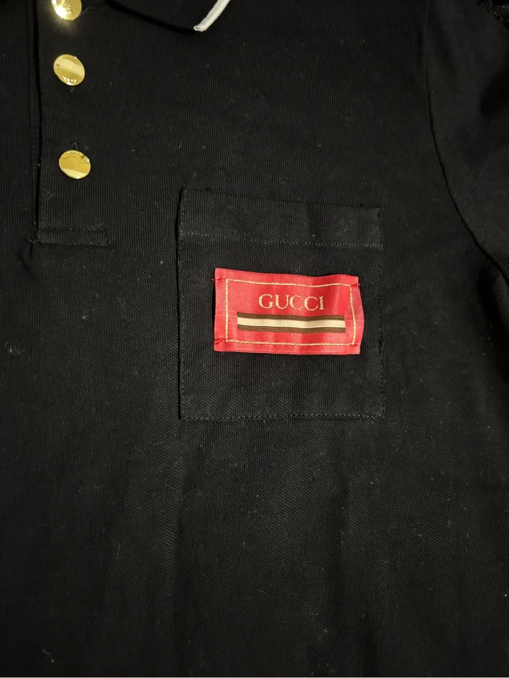 Gucci Black Polo Shirt With Red Logo Patch